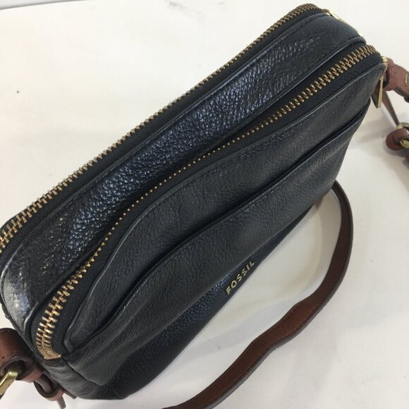 Fossil Piper Toaster Ombré Stripe Heart Leather Double Zipper Black Crossbody - Picture 7 of 16